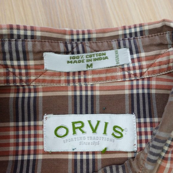 VINTAGE Orvis Shirts Men Medium Brown Plaid Button Down Cotton Tartan Casual L/S - Picture 9 of 10